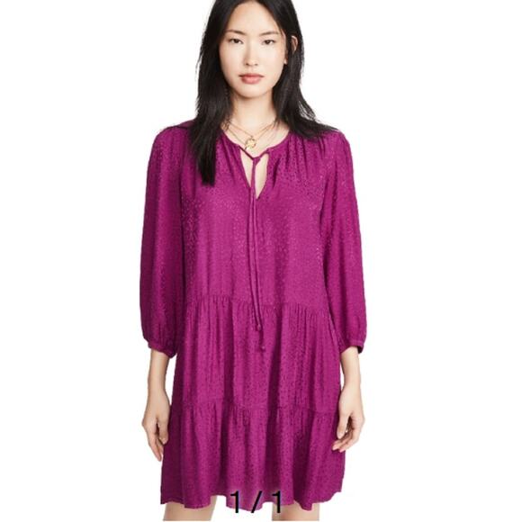 Nation Ltd Dress Medium Liza Trapeze Mini Tiered Cottagecore Boho Babydoll Red - Picture 2 of 11